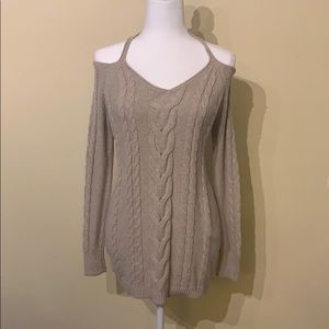 Cute Oversized Knit Sweater with Shoulder Cutouts